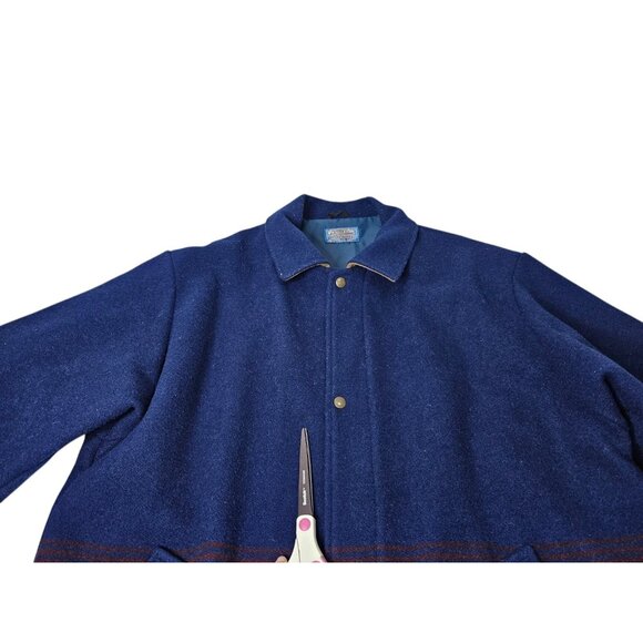 VTG Pendleton Virgin Wool Overcoat Jacket Blue Men's Large Striped Lined - Picture 10 of 16